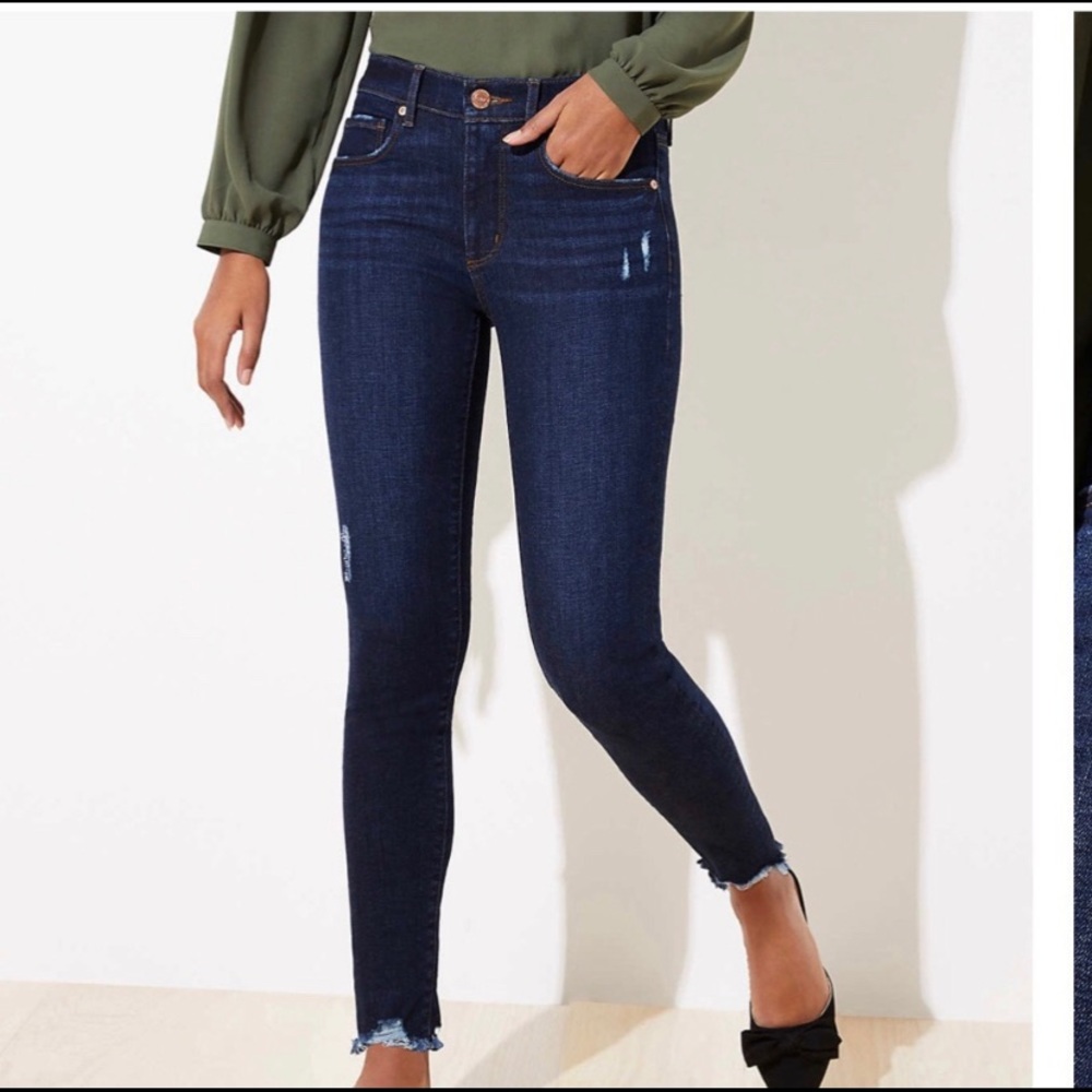 LOFT Destructed Hem Skinny Jeans New
